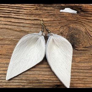 cowhide earrings, pinched leaf, hair on Hide, western jewelry, punchy earrings